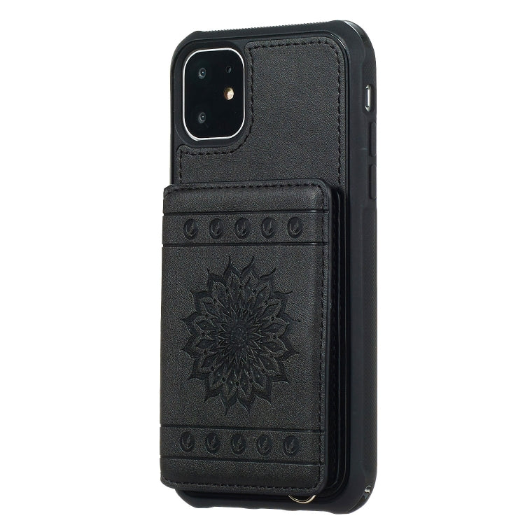 For iPhone 11 Sunflower Embossing Pattern PU + TPU Case with Holder & Card Slots & Photo Frame & Lanyard