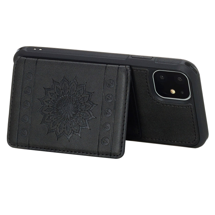 For iPhone 11 Sunflower Embossing Pattern PU + TPU Case with Holder & Card Slots & Photo Frame & Lanyard