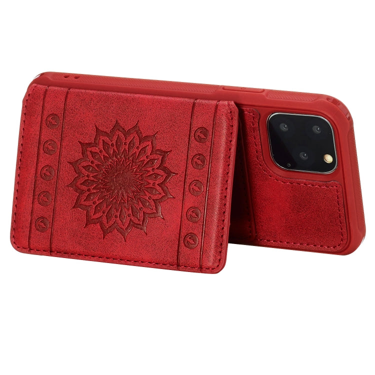 For iPhone 11 Pro Sunflower Embossing Pattern PU + TPU Case with Holder & Card Slots & Photo Frame & Lanyard