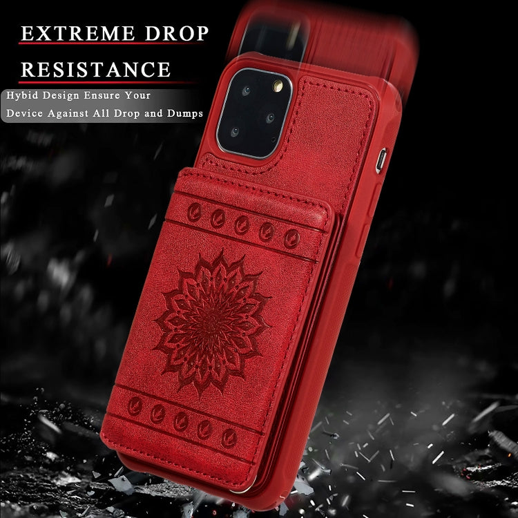 For iPhone 11 Pro Sunflower Embossing Pattern PU + TPU Case with Holder & Card Slots & Photo Frame & Lanyard