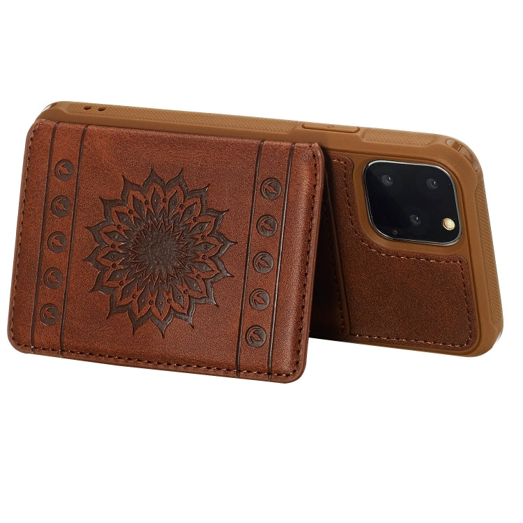 For iPhone 11 Pro Sunflower Embossing Pattern PU + TPU Case with Holder & Card Slots & Photo Frame & Lanyard