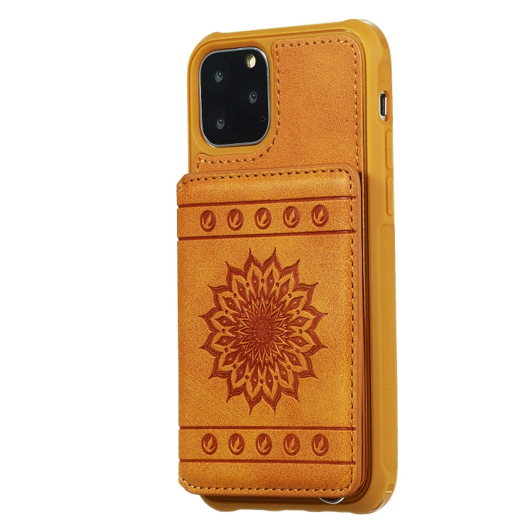 For iPhone 11 Pro Sunflower Embossing Pattern PU + TPU Case with Holder & Card Slots & Photo Frame & Lanyard