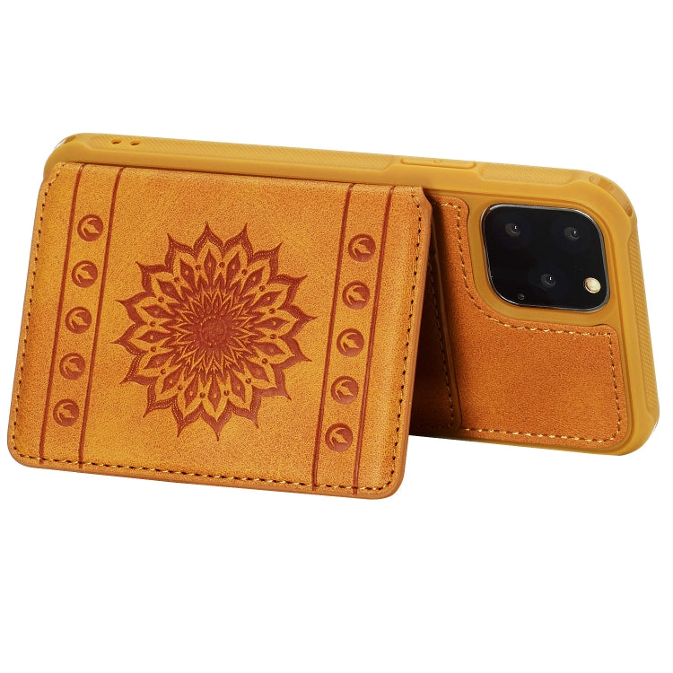 For iPhone 11 Pro Sunflower Embossing Pattern PU + TPU Case with Holder & Card Slots & Photo Frame & Lanyard