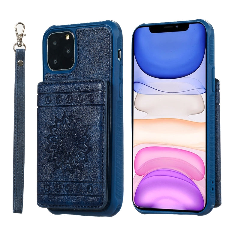 For iPhone 11 Pro Sunflower Embossing Pattern PU + TPU Case with Holder & Card Slots & Photo Frame & Lanyard