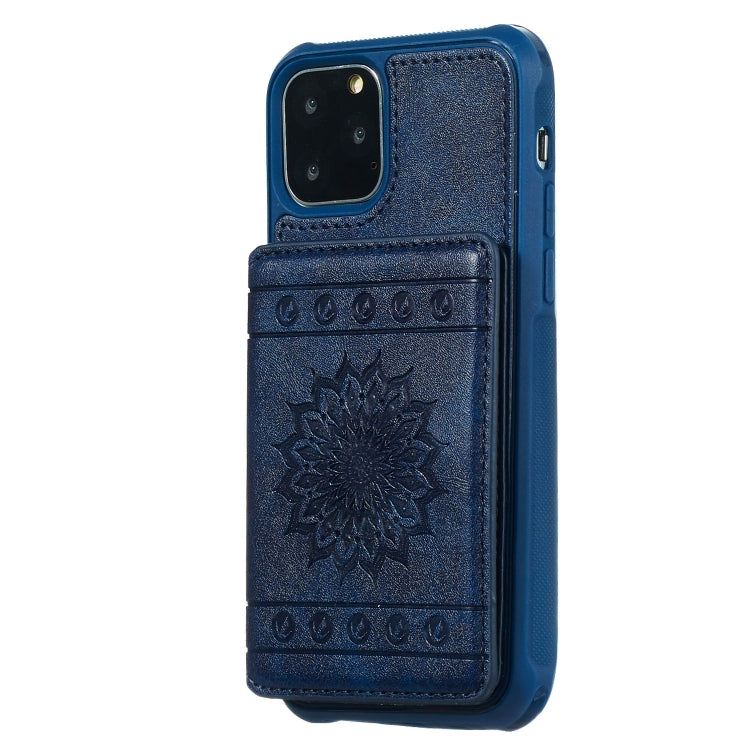 For iPhone 11 Pro Sunflower Embossing Pattern PU + TPU Case with Holder & Card Slots & Photo Frame & Lanyard
