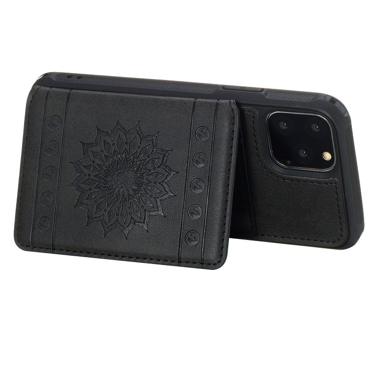 For iPhone 11 Pro Sunflower Embossing Pattern PU + TPU Case with Holder & Card Slots & Photo Frame & Lanyard