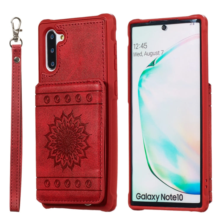 For Galaxy Note10 Sunflower Embossing Pattern PU + TPU Case with Holder & Card Slots & Photo Frame & Lanyard
