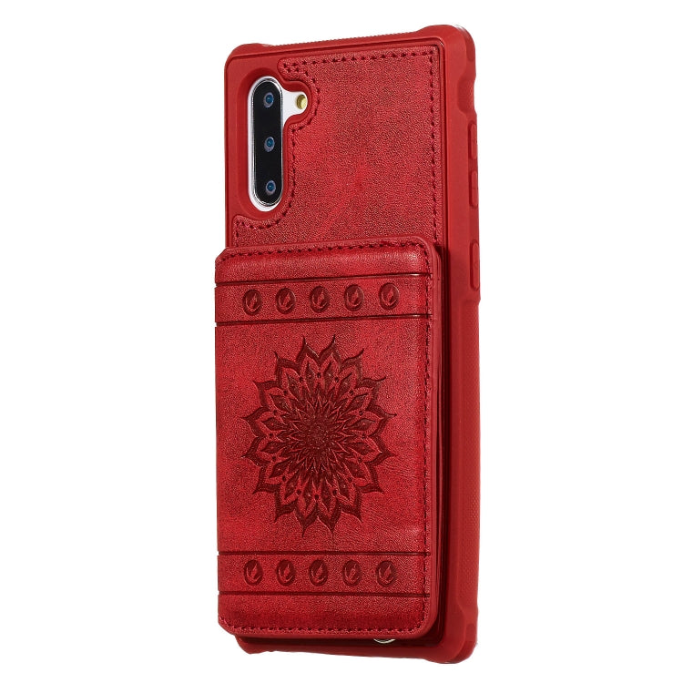For Galaxy Note10 Sunflower Embossing Pattern PU + TPU Case with Holder & Card Slots & Photo Frame & Lanyard