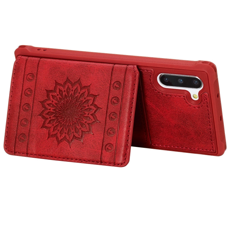 For Galaxy Note10 Sunflower Embossing Pattern PU + TPU Case with Holder & Card Slots & Photo Frame & Lanyard