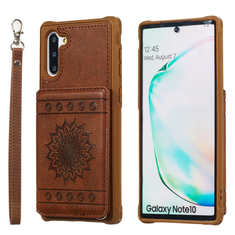 For Galaxy Note10 Sunflower Embossing Pattern PU + TPU Case with Holder & Card Slots & Photo Frame & Lanyard