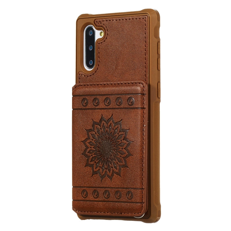 For Galaxy Note10 Sunflower Embossing Pattern PU + TPU Case with Holder & Card Slots & Photo Frame & Lanyard