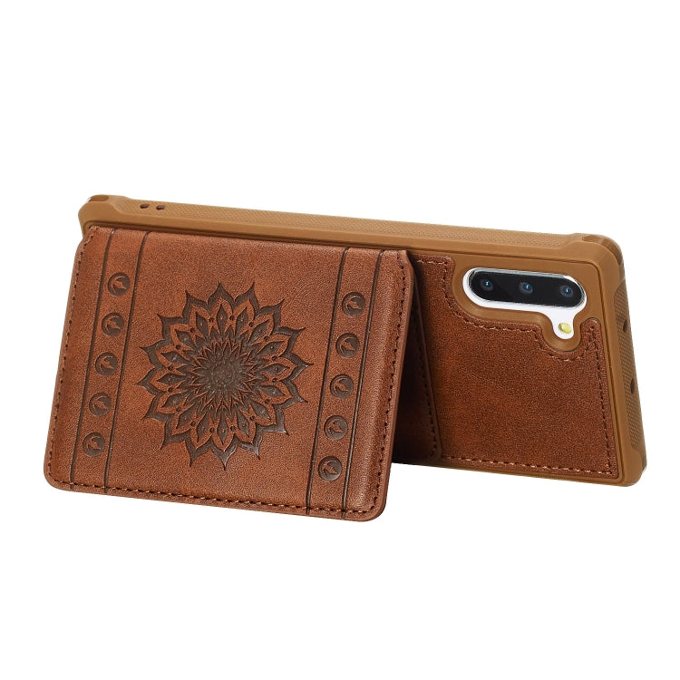 For Galaxy Note10 Sunflower Embossing Pattern PU + TPU Case with Holder & Card Slots & Photo Frame & Lanyard
