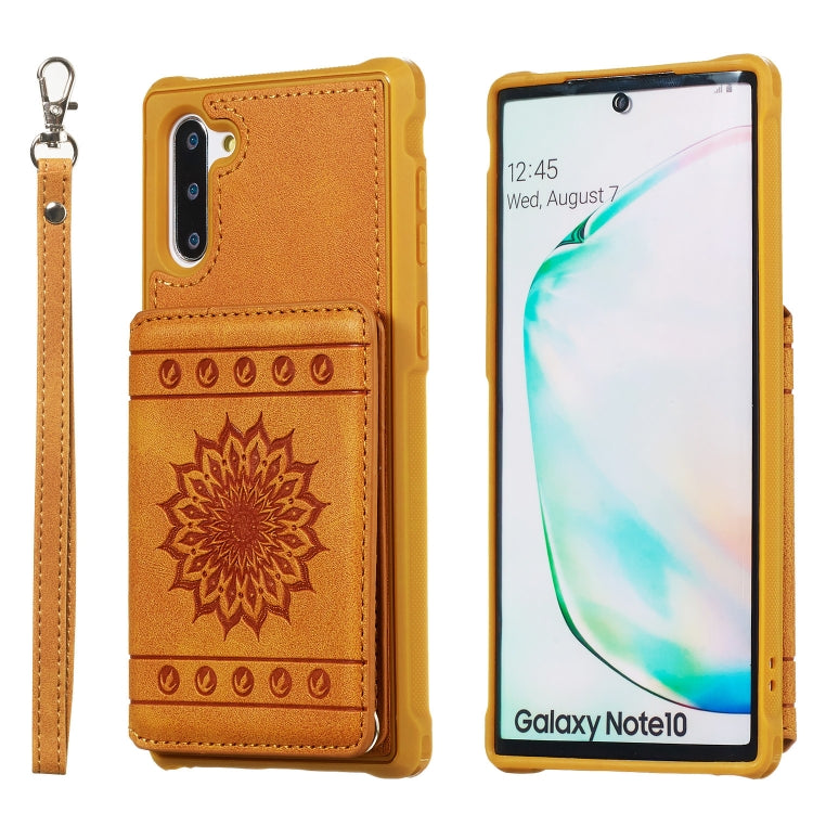 For Galaxy Note10 Sunflower Embossing Pattern PU + TPU Case with Holder & Card Slots & Photo Frame & Lanyard