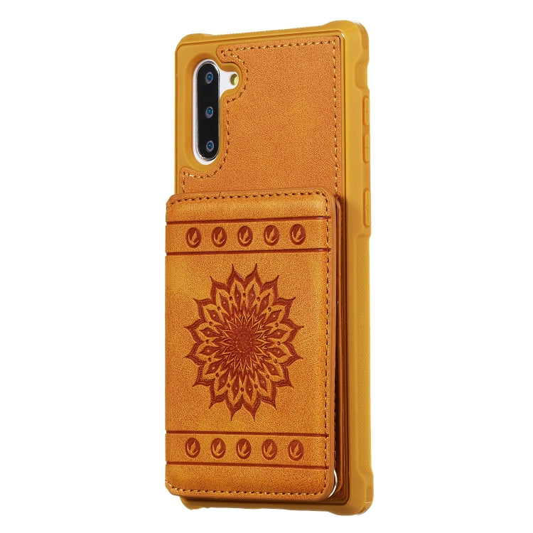 For Galaxy Note10 Sunflower Embossing Pattern PU + TPU Case with Holder & Card Slots & Photo Frame & Lanyard