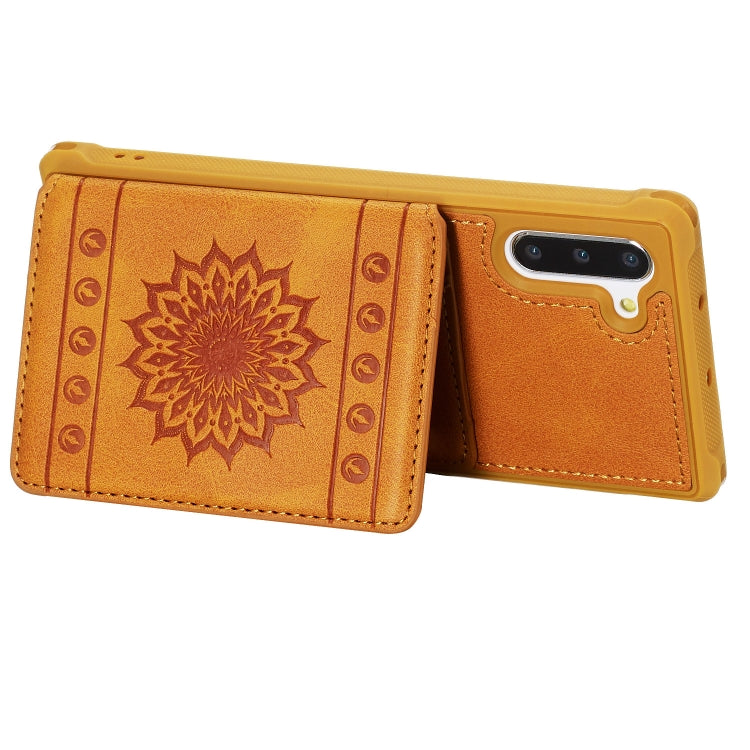 For Galaxy Note10 Sunflower Embossing Pattern PU + TPU Case with Holder & Card Slots & Photo Frame & Lanyard