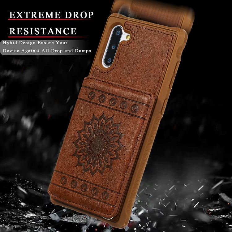 For Galaxy Note10 Sunflower Embossing Pattern PU + TPU Case with Holder & Card Slots & Photo Frame & Lanyard