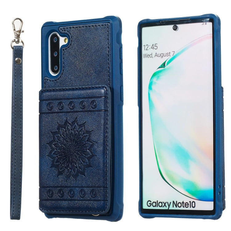 For Galaxy Note10 Sunflower Embossing Pattern PU + TPU Case with Holder & Card Slots & Photo Frame & Lanyard