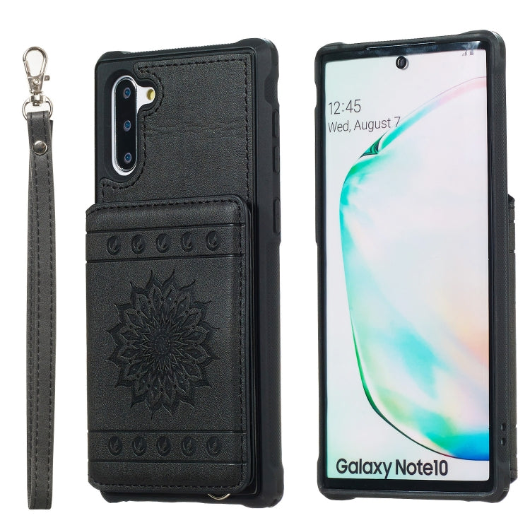 For Galaxy Note10 Sunflower Embossing Pattern PU + TPU Case with Holder & Card Slots & Photo Frame & Lanyard