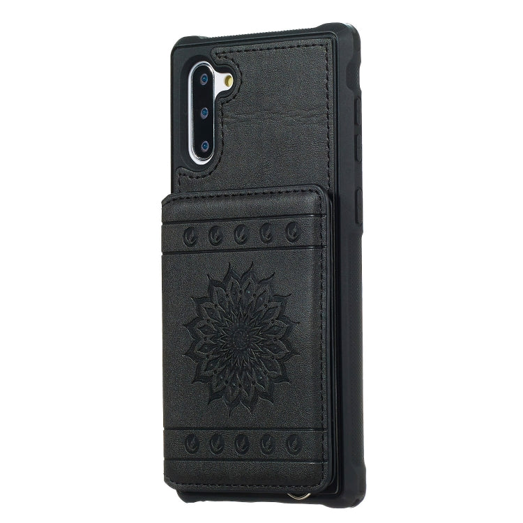 For Galaxy Note10 Sunflower Embossing Pattern PU + TPU Case with Holder & Card Slots & Photo Frame & Lanyard