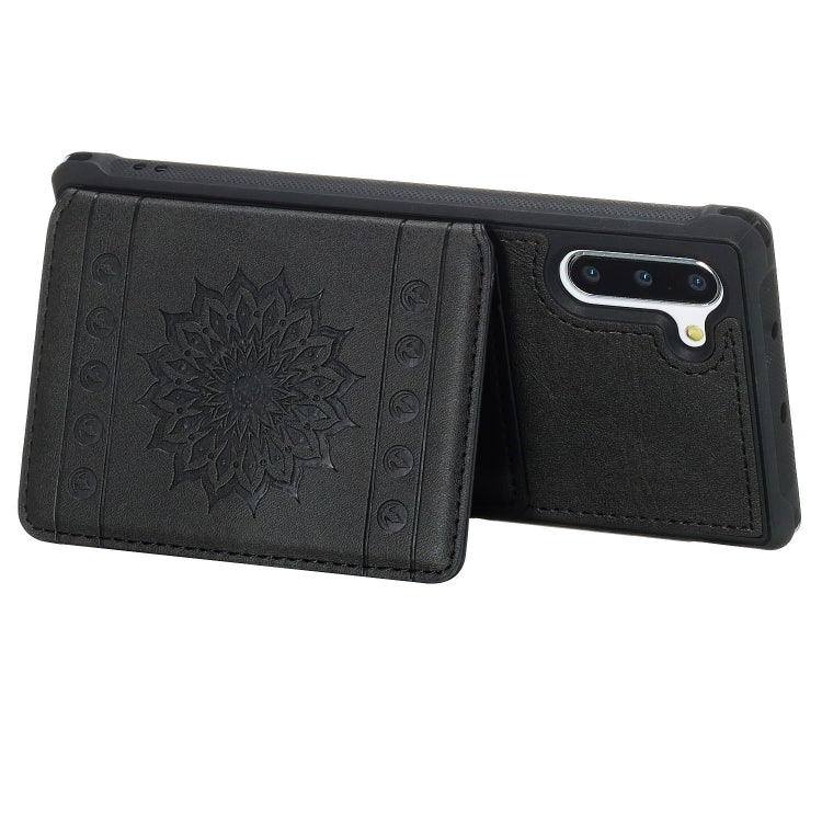 For Galaxy Note10 Sunflower Embossing Pattern PU + TPU Case with Holder & Card Slots & Photo Frame & Lanyard