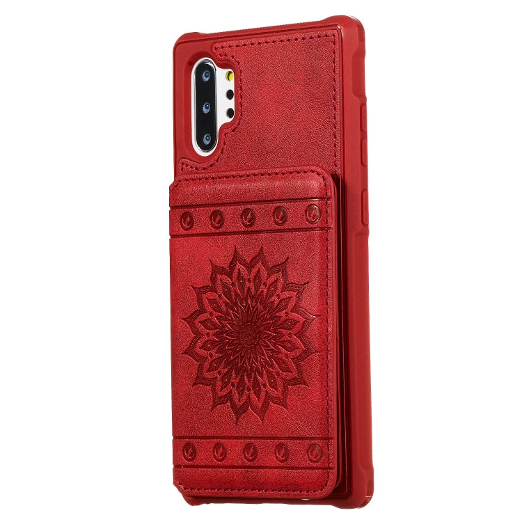 For Galaxy Note10+ Sunflower Embossing Pattern PU + TPU Case with Holder & Card Slots & Photo Frame & Lanyard