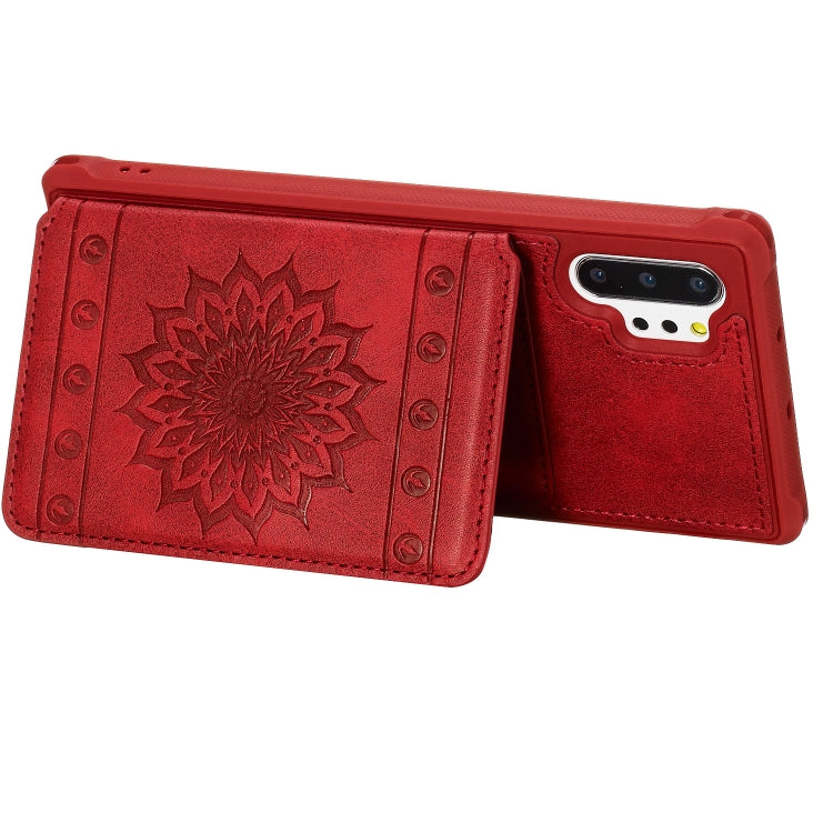 For Galaxy Note10+ Sunflower Embossing Pattern PU + TPU Case with Holder & Card Slots & Photo Frame & Lanyard