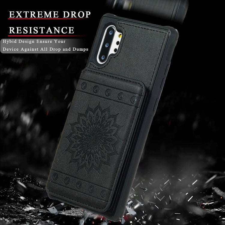 For Galaxy Note10+ Sunflower Embossing Pattern PU + TPU Case with Holder & Card Slots & Photo Frame & Lanyard