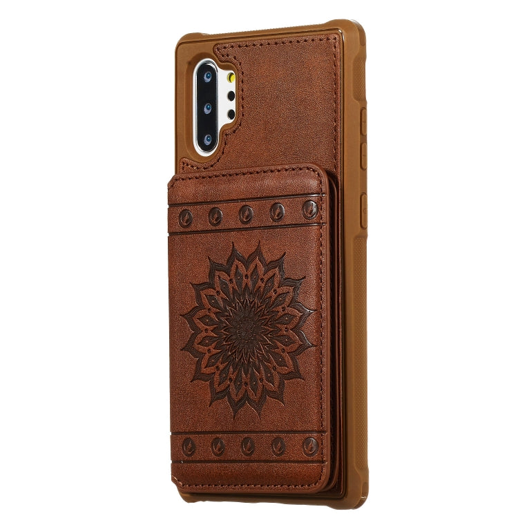 For Galaxy Note10+ Sunflower Embossing Pattern PU + TPU Case with Holder & Card Slots & Photo Frame & Lanyard