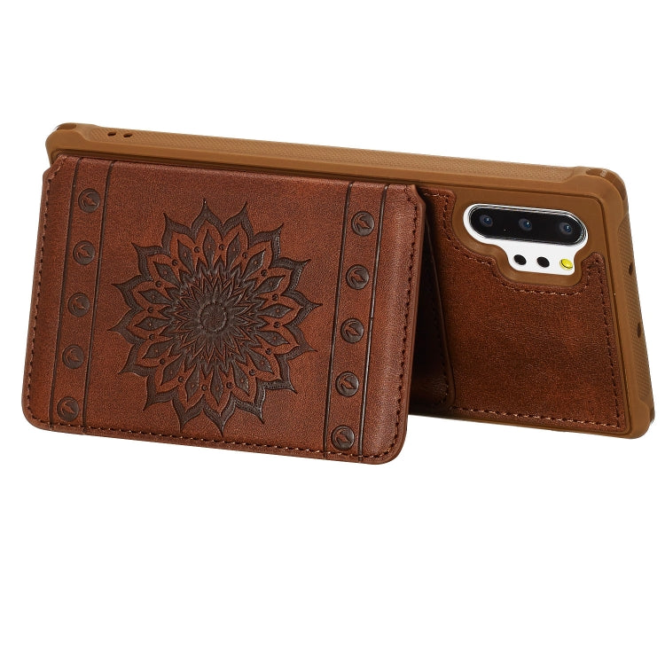 For Galaxy Note10+ Sunflower Embossing Pattern PU + TPU Case with Holder & Card Slots & Photo Frame & Lanyard