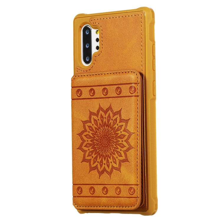 For Galaxy Note10+ Sunflower Embossing Pattern PU + TPU Case with Holder & Card Slots & Photo Frame & Lanyard