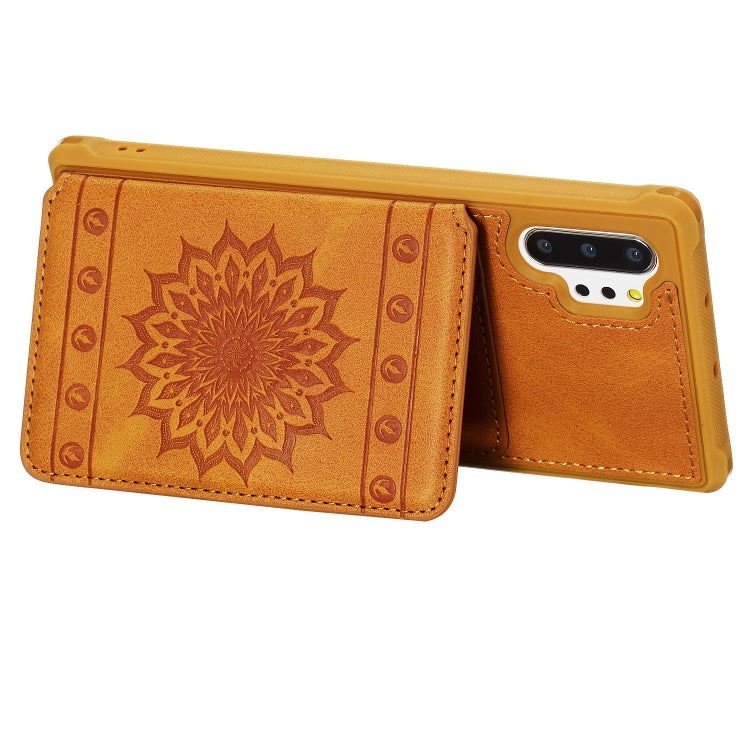 For Galaxy Note10+ Sunflower Embossing Pattern PU + TPU Case with Holder & Card Slots & Photo Frame & Lanyard