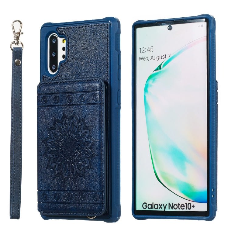 For Galaxy Note10+ Sunflower Embossing Pattern PU + TPU Case with Holder & Card Slots & Photo Frame & Lanyard