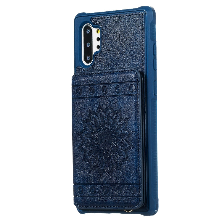For Galaxy Note10+ Sunflower Embossing Pattern PU + TPU Case with Holder & Card Slots & Photo Frame & Lanyard