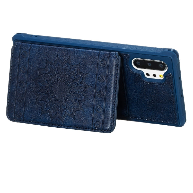 For Galaxy Note10+ Sunflower Embossing Pattern PU + TPU Case with Holder & Card Slots & Photo Frame & Lanyard