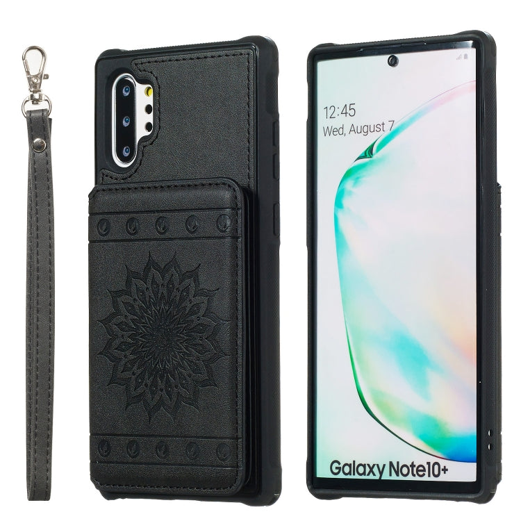 For Galaxy Note10+ Sunflower Embossing Pattern PU + TPU Case with Holder & Card Slots & Photo Frame & Lanyard
