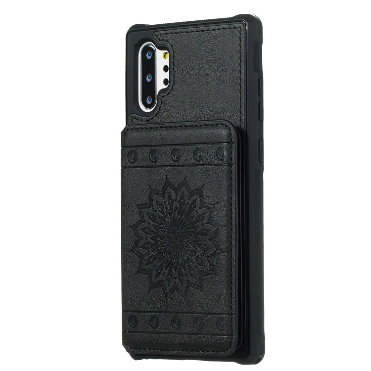 For Galaxy Note10+ Sunflower Embossing Pattern PU + TPU Case with Holder & Card Slots & Photo Frame & Lanyard