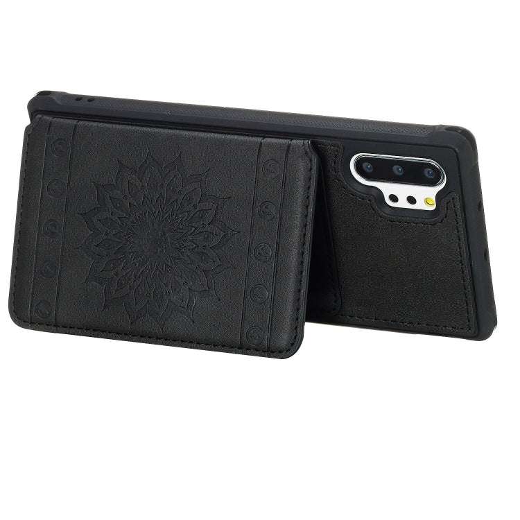 For Galaxy Note10+ Sunflower Embossing Pattern PU + TPU Case with Holder & Card Slots & Photo Frame & Lanyard