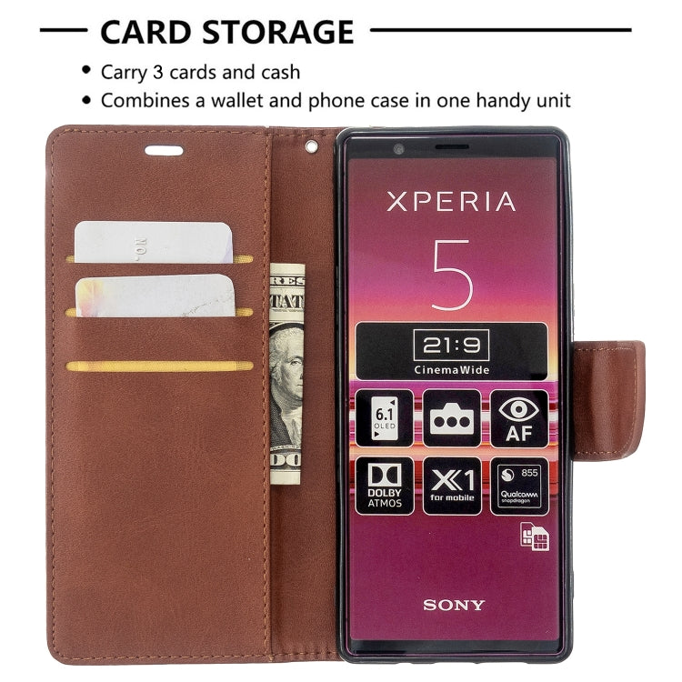 For Sony Xperia5 / XZ5 Lambskin Texture Pure Color Horizontal Flip PU Leather Case with Holder & Card Slots & Wallet & Lanyard