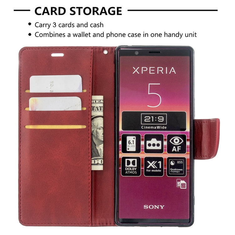 For Sony Xperia5 / XZ5 Lambskin Texture Pure Color Horizontal Flip PU Leather Case with Holder & Card Slots & Wallet & Lanyard