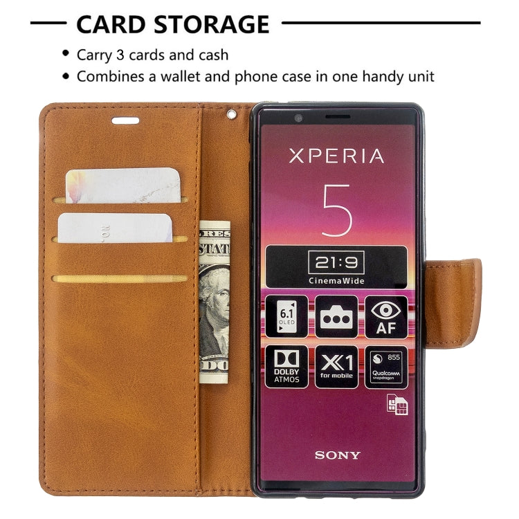 For Sony Xperia5 / XZ5 Lambskin Texture Pure Color Horizontal Flip PU Leather Case with Holder & Card Slots & Wallet & Lanyard