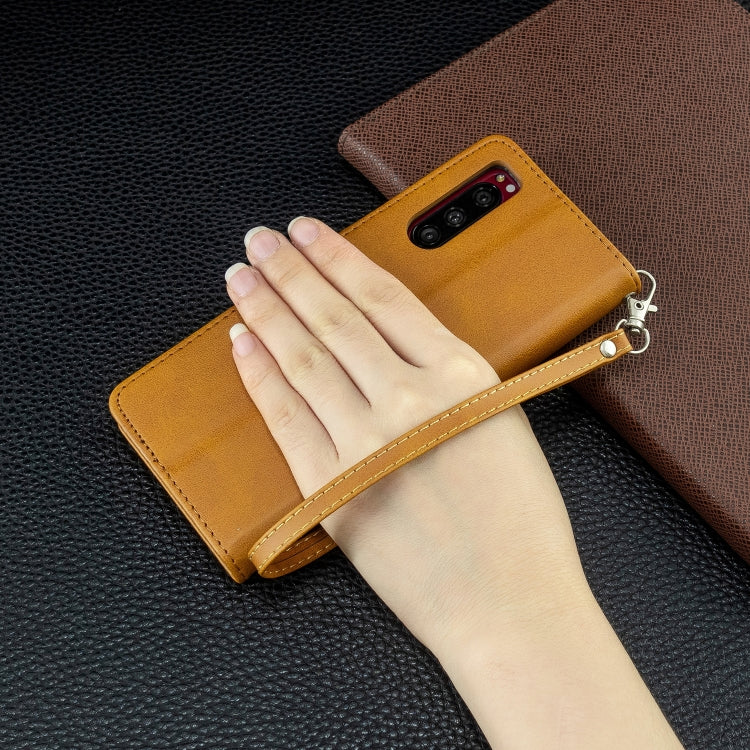 For Sony Xperia5 / XZ5 Lambskin Texture Pure Color Horizontal Flip PU Leather Case with Holder & Card Slots & Wallet & Lanyard