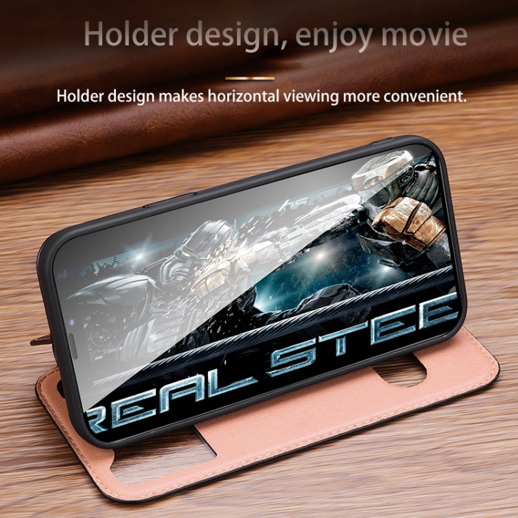 For iPhone 13 Yak Texture Horizontal Flip View Time Top Layer Cowhide Leather Case with Holder & Call Display ID