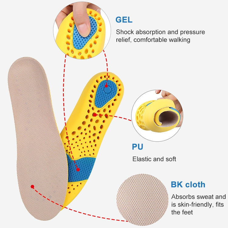2 Pairs 086 086 PU Silicone Sweat-absorbent Breathable Shock-absorbing Sports Full Shoe Pads Cuttable Increase Insole, Size:43-44(Yellow Bottom Gray Surface)