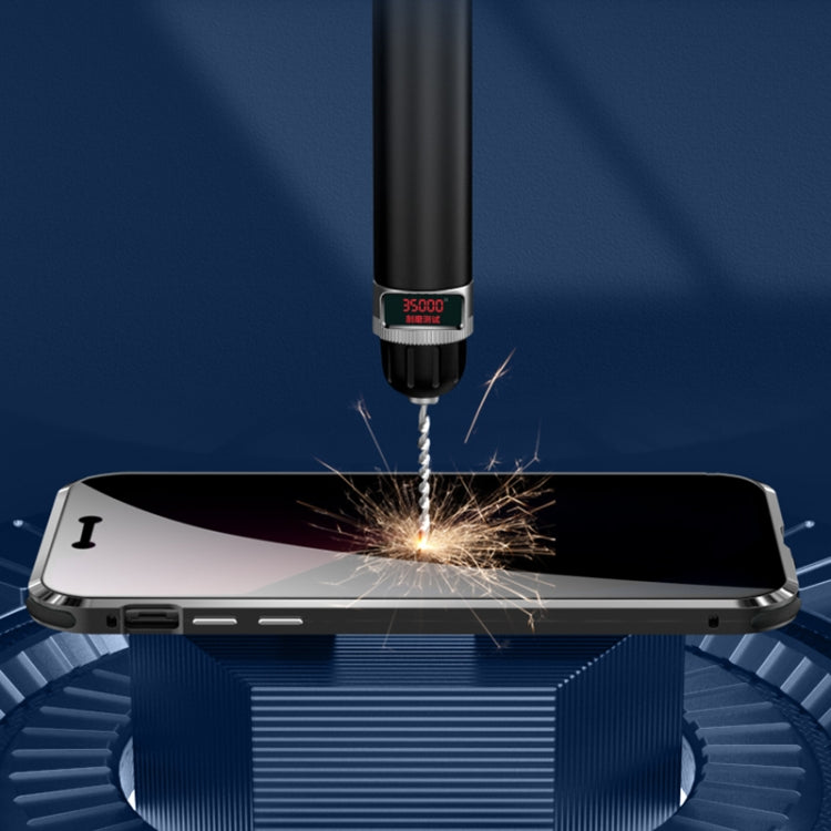 For iPhone 13 mini Four-corner Shockproof Anti-peeping Magnetic Metal Frame Double-sided Tempered Glass Case