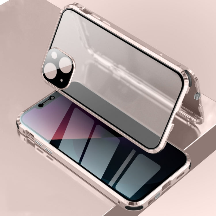 For iPhone 13 Four-corner Shockproof Anti-peeping Magnetic Metal Frame Double-sided Tempered Glass Case