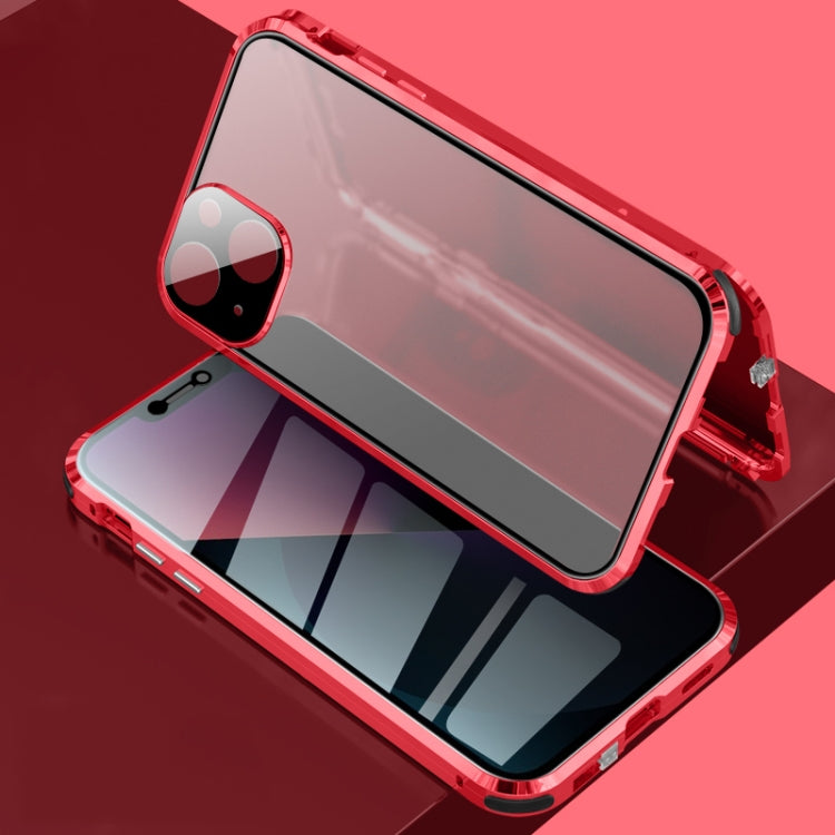 For iPhone 13 Four-corner Shockproof Anti-peeping Magnetic Metal Frame Double-sided Tempered Glass Case