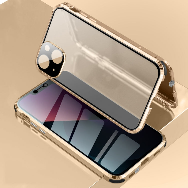 For iPhone 13 Four-corner Shockproof Anti-peeping Magnetic Metal Frame Double-sided Tempered Glass Case