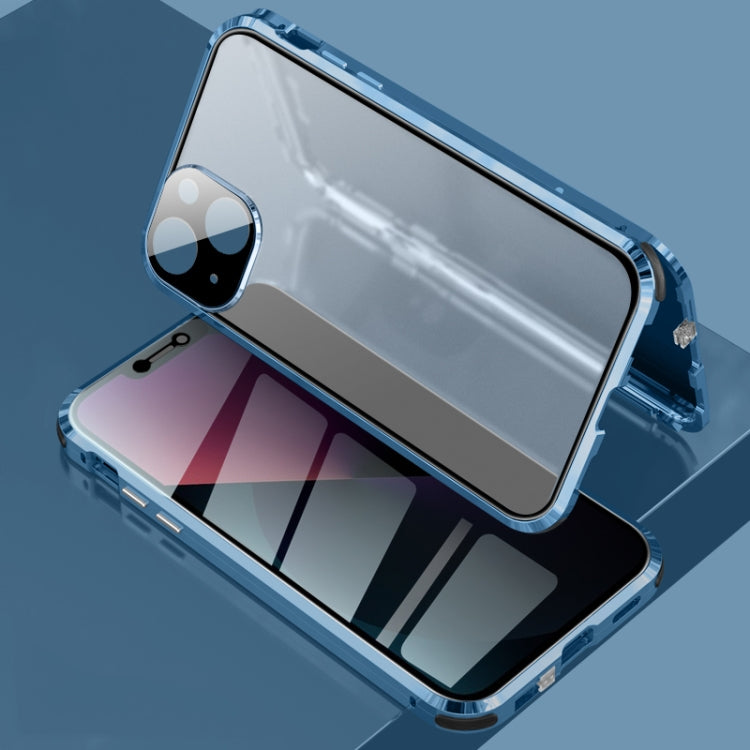 For iPhone 13 Four-corner Shockproof Anti-peeping Magnetic Metal Frame Double-sided Tempered Glass Case