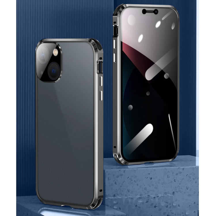 For iPhone 13 Four-corner Shockproof Anti-peeping Magnetic Metal Frame Double-sided Tempered Glass Case