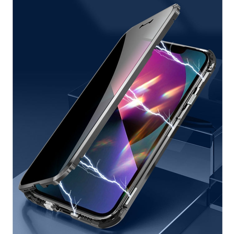 For iPhone 13 Four-corner Shockproof Anti-peeping Magnetic Metal Frame Double-sided Tempered Glass Case
